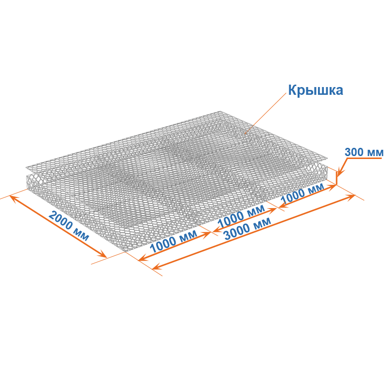 Габион матрац ГСИ-М 3х2х0,3 оцинкованный, Ø проволоки 2,7 мм, размер ячейки 8х10 см фото